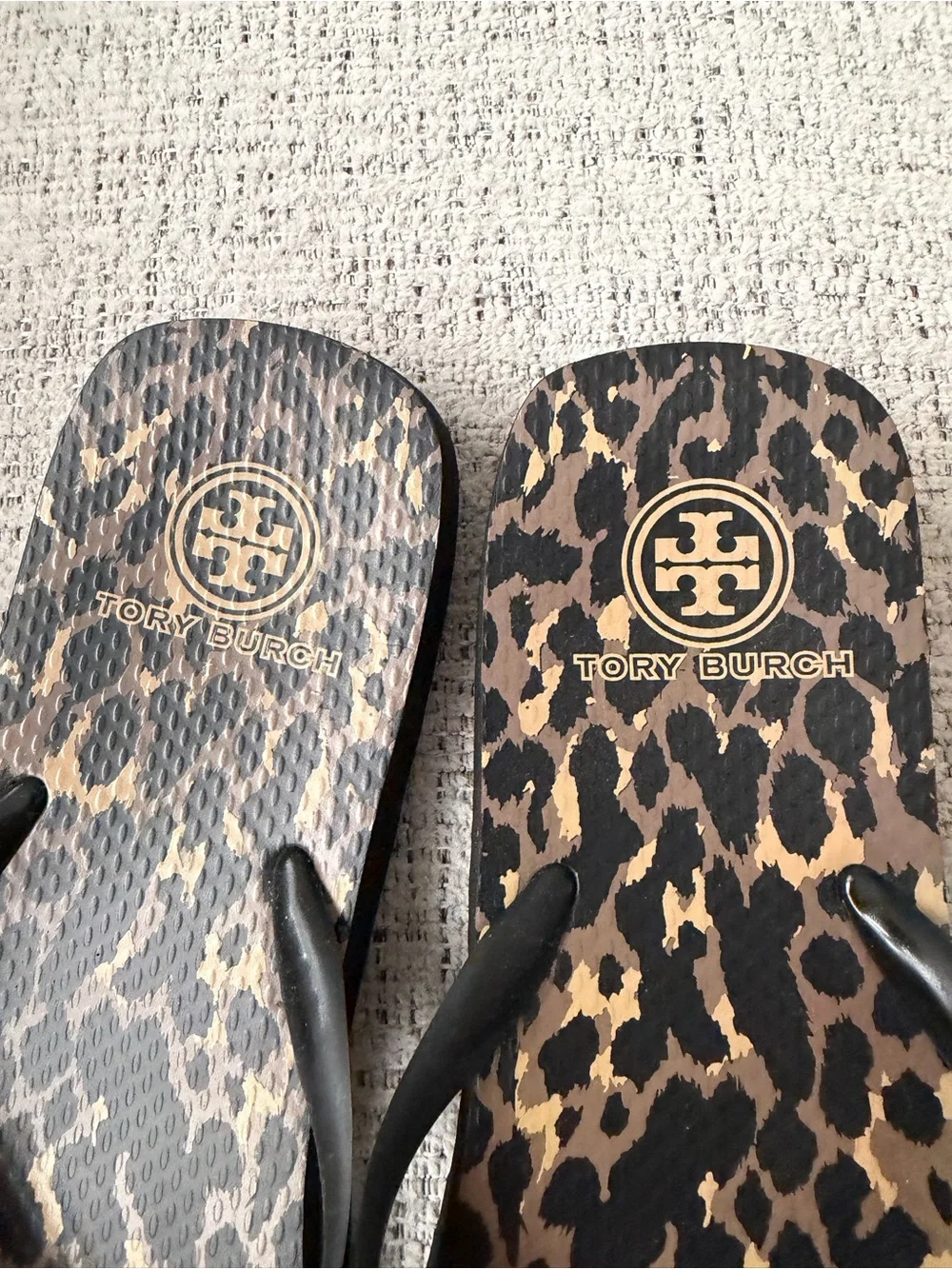 Tory Burch leopard and gold flip flops